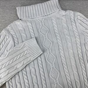 Pria Blue Gray Fisherman Cable Knit Turtleneck Sweater Women's XL Cabincore